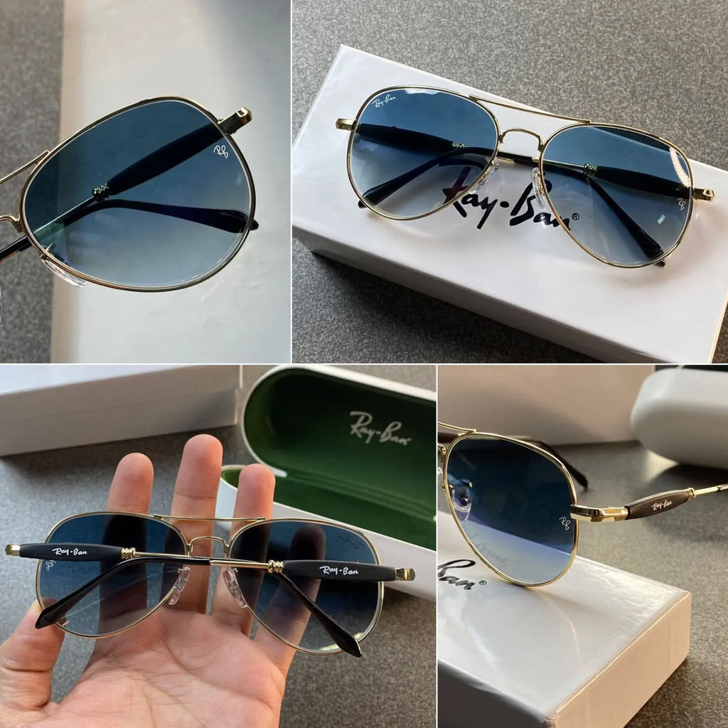Ray Ban Gold Blue 3517  Sunglass For Daily Causal Evergreen UV Protected For Unisex