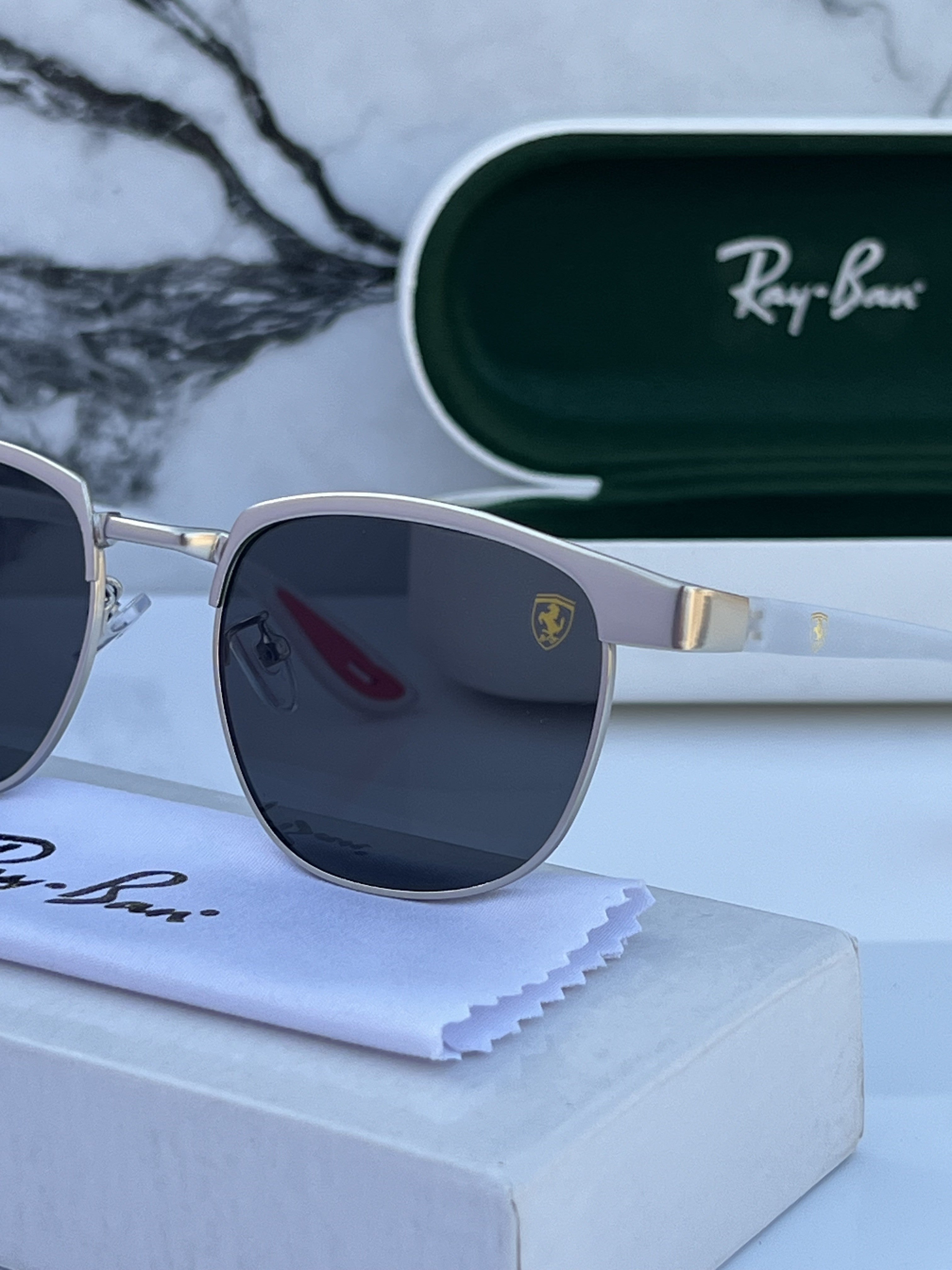 Ray Ban Fancy Silver Black Sunglass For Daily Causal Evergreen UV Protected For Unisex