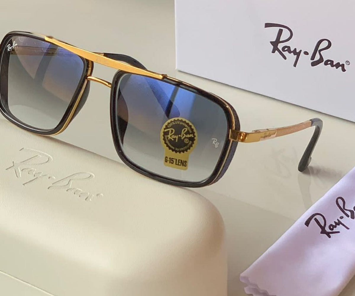 New Stylish Super Hit Blue Shade & Gold 4413 Square Causal Latest Master Pcs Sunglass For Unisex.